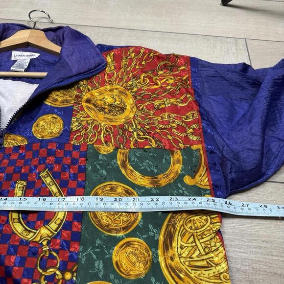 Vintage Lauren Brooke Windbreaker Jacket Sz L Baroque Patchwork Gold Chains 90s - Picture 6 of 8